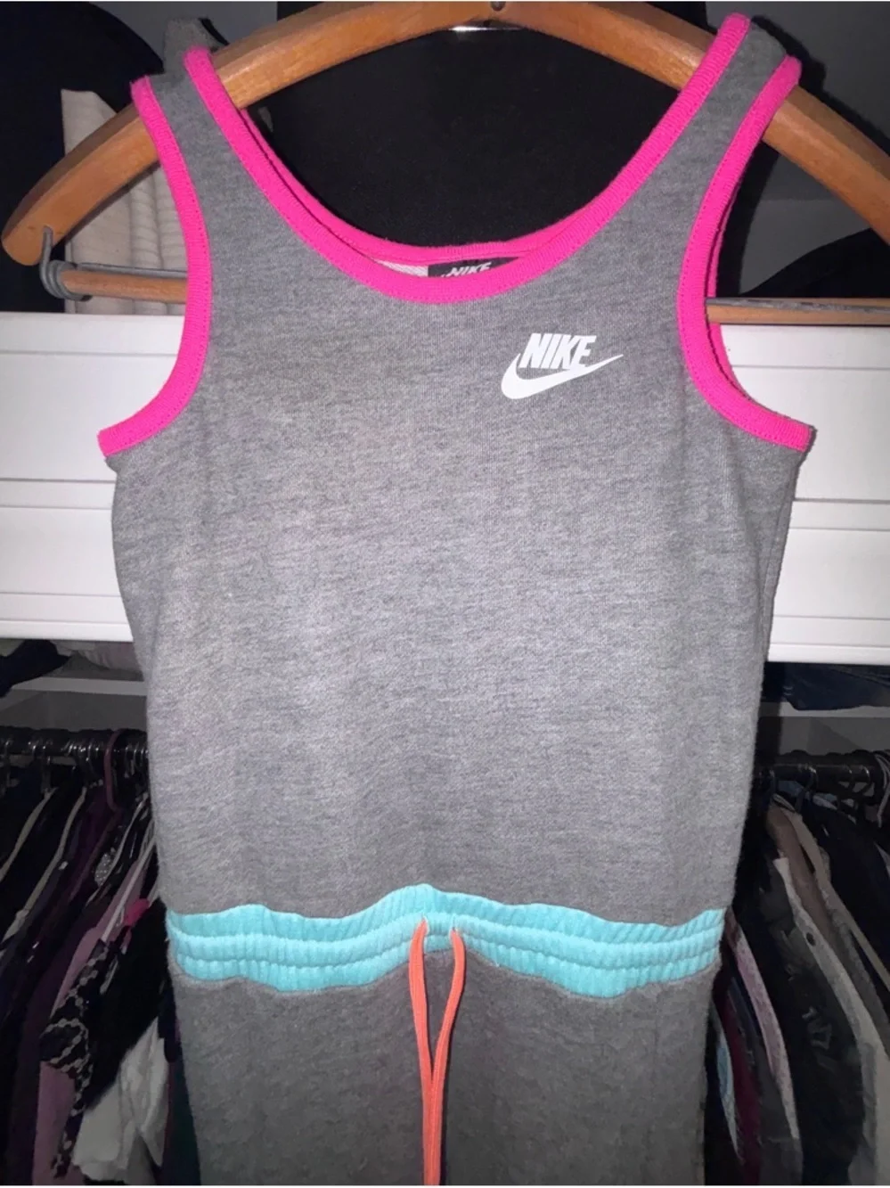 Nike Girls Sportswear Cargo Jumpsuit - Grey Pink Teal Colorblock Sz L or 6X